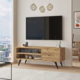 Meuble TV HALCYON bois clair pieds bois clair - Vue d’angle